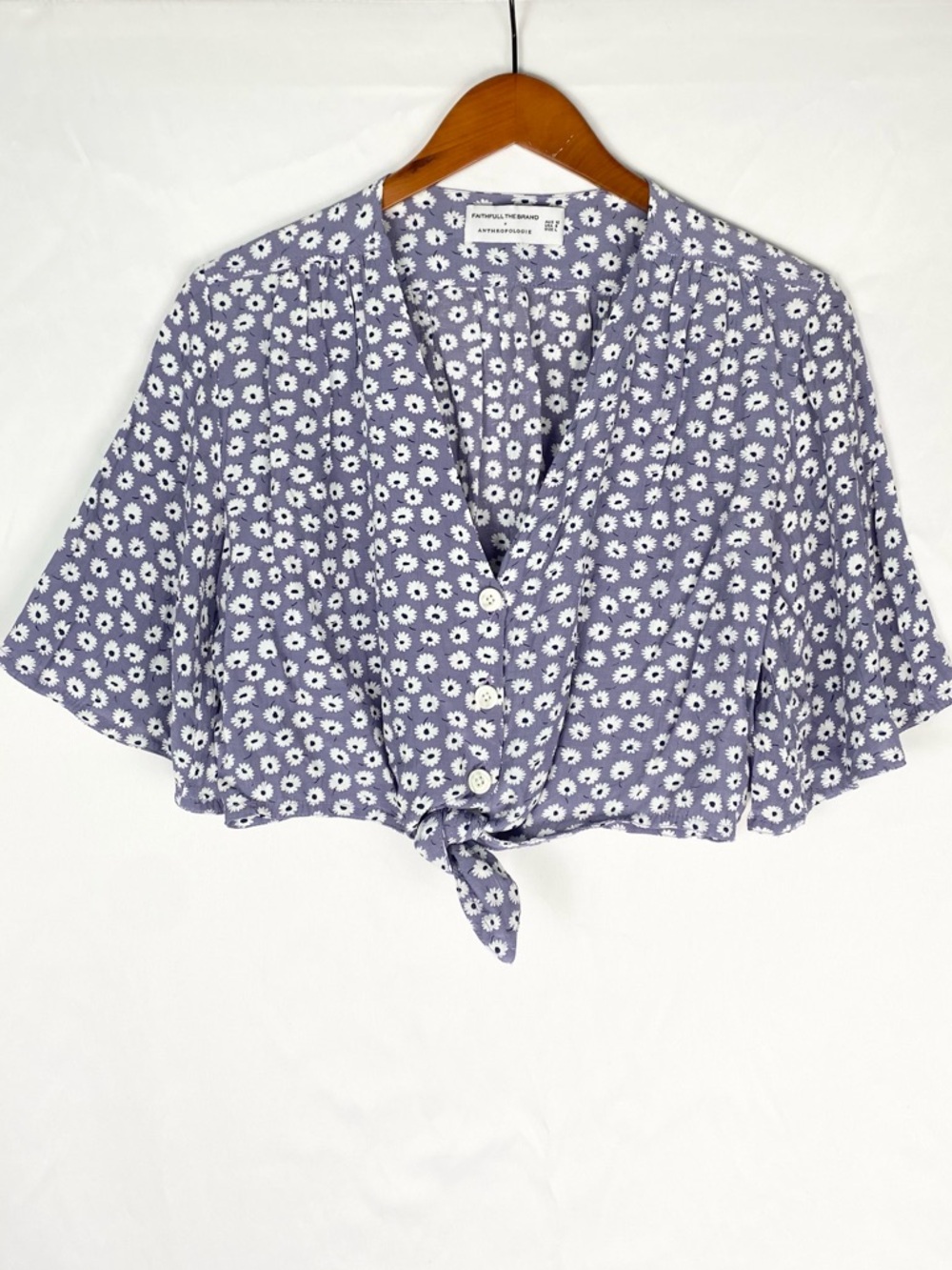 Faithfull The Brand x Anthropologie Floral Front Tie Button Blouse Crop Top